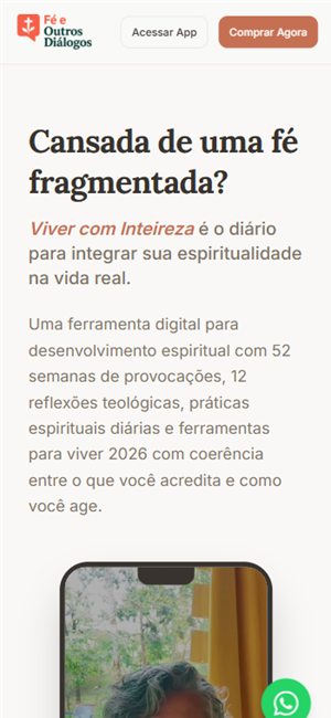 Tela do site Viver com Inteireza no celular