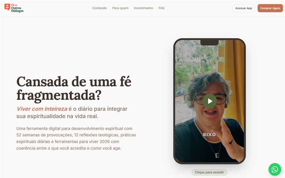 Tela do site Viver com Inteireza no computador